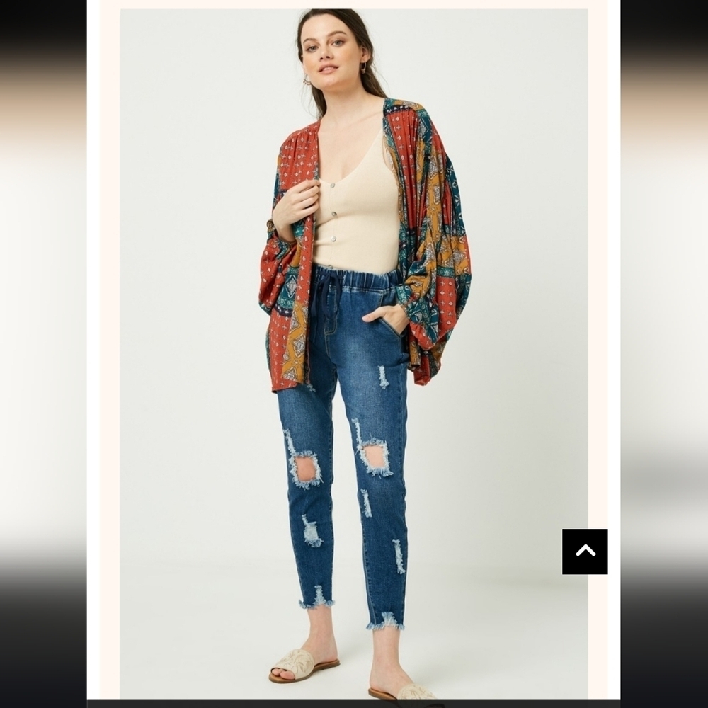 Women's Hayden Los Angeles‎ Patchwork Boho Kimono Duster, Size Large